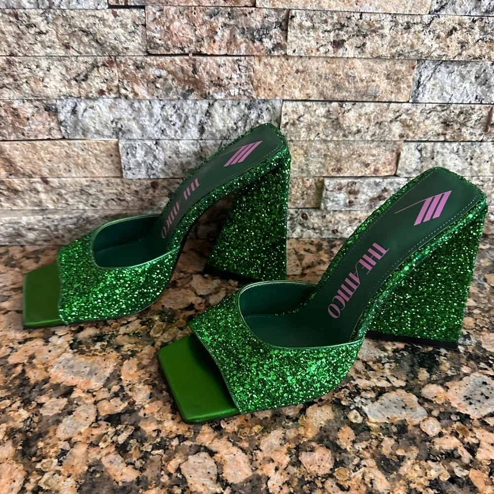 THE ATTICO Devon 115 Mule in Apple Green Glitter